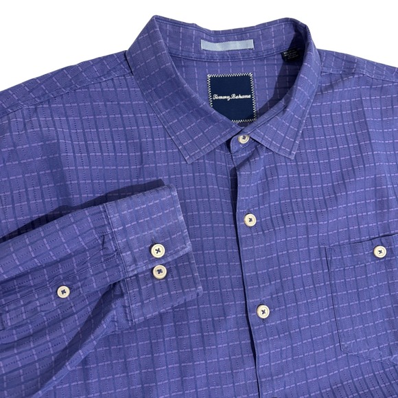 Tommy Bahama Plaid Silk Blend Button Up Shirt Men's XXL Purple Long Sleeve - Picture 1 of 10